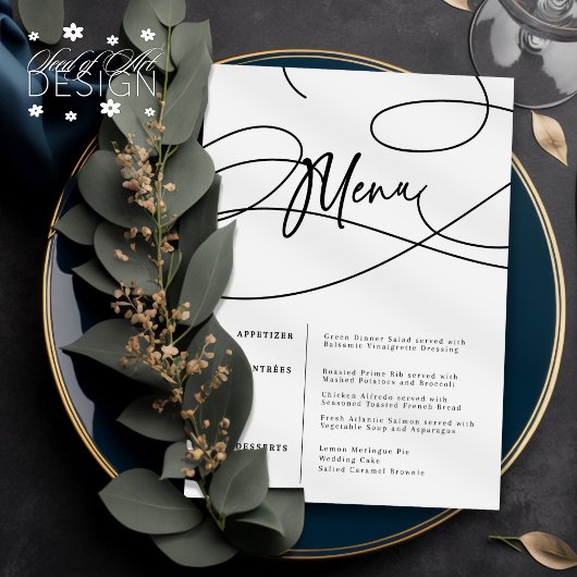 Minimalistisch modern Fancy script "Menu" bruiloft Menu