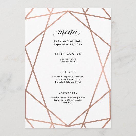Minimalistisch modern Faux-Roos Gold in het witte  Menu (Voorkant)