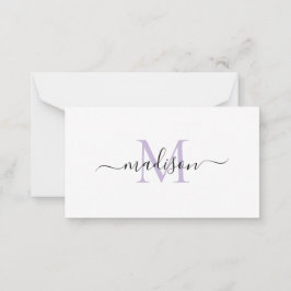 Minimalistisch modern Feminine Monogram Paars scri Notitiekaartje