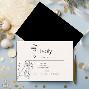 Minimalistisch Modern Floral Dusty Blue en Buff RSVP Kaartje
