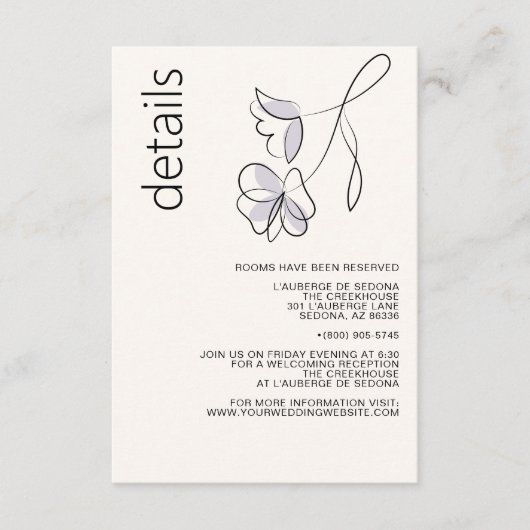 Minimalistisch Modern Floral Dusty Plum en Buff Informatiekaartje (Voorkant)