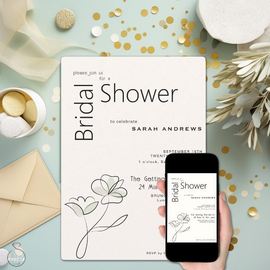 Minimalistisch Modern Floral Muted Sage en Buff Kaart