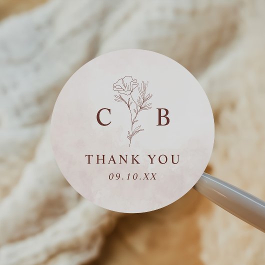 Minimalistisch Modern Floral Sketch Elegant Weddin Ronde Sticker