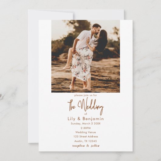 Minimalistisch modern fotohuwelijk kaart (Voorkant)