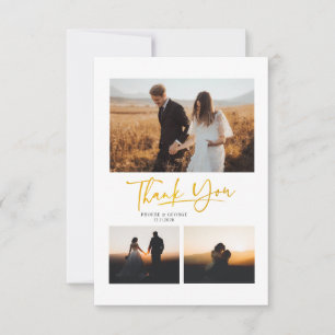 Minimalistisch Modern Hand-Lettered 4 Foto's Weddi Bedankkaart