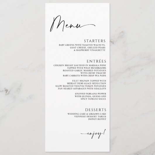 Minimalistisch modern handschrift bruiloft menu (Voorkant)