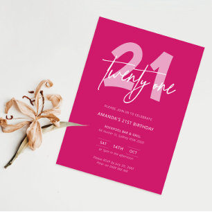 Minimalistisch Modern Heet Roze 21e Verjaardagsfee Kaart