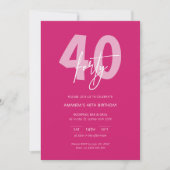 Minimalistisch Modern Heet Roze 40ste Verjaardagsf Kaart (Voorkant)