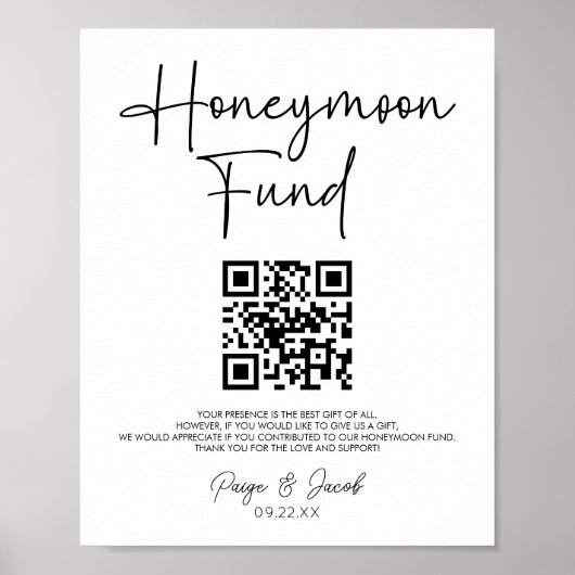 Minimalistisch Modern Huwelijksreis Fonds Trouwbor Poster (Voorkant)