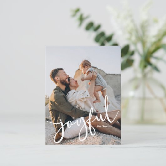 Minimalistisch Modern Joyful Script 1 foto Feestdagenkaart (Staand voorkant)