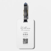 Minimalistisch modern legant monogram Qr-code reiz Bagagelabel (Achterkant verticaal)