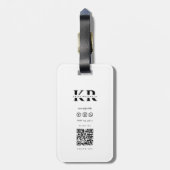 Minimalistisch modern legant monogram Qr-code reiz Bagagelabel (Achterkant verticaal)