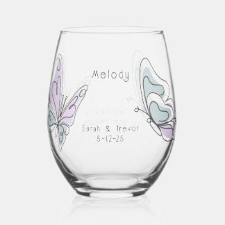 Minimalistisch Modern Lila en Stoffig Blauw Vlinde Wijnglas Zonder Voet
