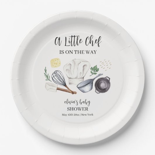 Minimalistisch Modern Little Chef Baby shower Papieren Bordje (Voorkant)