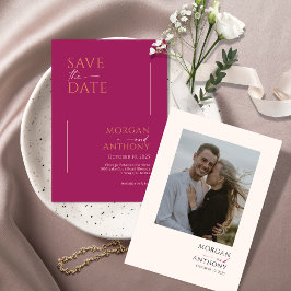 Minimalistisch modern Magenta Cream met foto's Save The Date