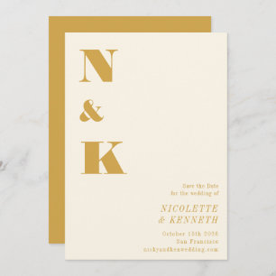 Minimalistisch modern monogram geel weddenschap save the date