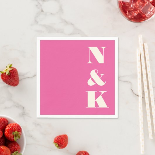 Minimalistisch Modern Monogram Heet Roze Bruiloft Servet (Insitu)