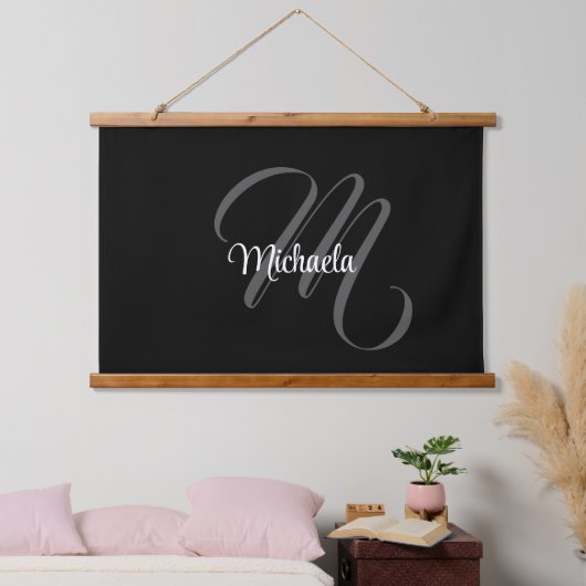 Minimalistisch modern monogram initiaal hangend wandkleed (Slaapkamer)
