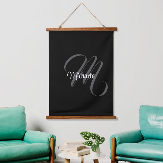 Minimalistisch modern monogram initiaal hangend wandkleed (Woonkamer)