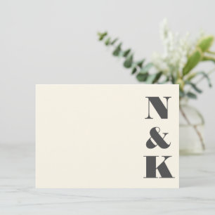 Minimalistisch Modern Monogram Ivoor Cream Bruilof Notitiekaartje