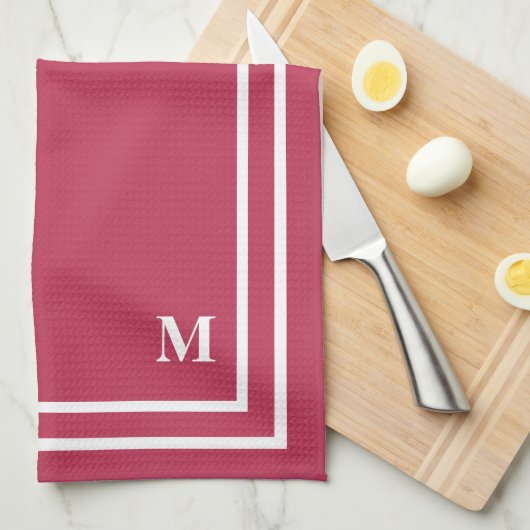 Minimalistisch modern monogram magenta Red Theedoek (Quarter Fold)