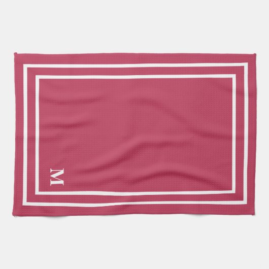 Minimalistisch modern monogram magenta Red Theedoek (Horizontaal)