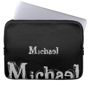 Minimalistisch modern monogram met de naam zwarte  laptop sleeve
