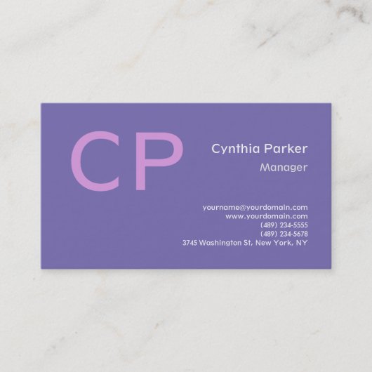 Minimalistisch modern monogram Periwinkle Lavender Visitekaartje (Voorkant)