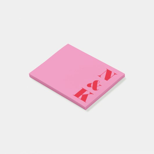 Minimalistisch Modern Monogram Roze en Rode Douane Post-it® Notes (Schuin)