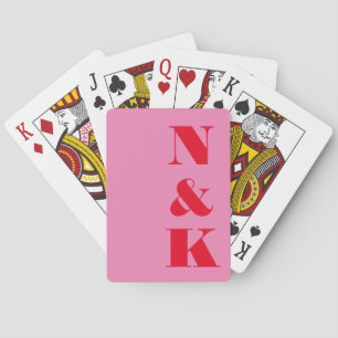 Minimalistisch Modern Monogram Roze Rood Aangepast Pokerkaarten