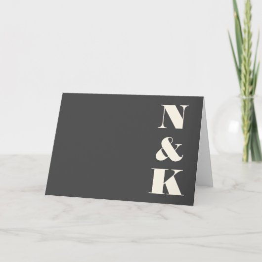 Minimalistisch modern monogram zwart en wit huweli bedankkaart (Voorkant)