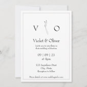 Minimalistisch modern monogram zwart-wit huwelijk kaart (Voorkant)