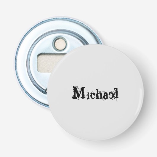 Minimalistisch modern monogram, zwarte grijs button flesopener (Voorkant)