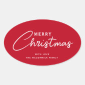 Minimalistisch modern rood wit script kerst ovale sticker (Voorkant)