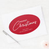 Minimalistisch modern rood wit script kerst ovale sticker (Envelop)