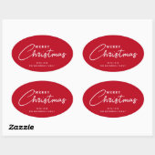 Minimalistisch modern rood wit script kerst ovale sticker (Vel)