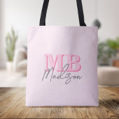 Minimalistisch Modern Roze Initiaal Monogram Draagtas
