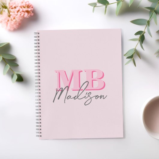 Minimalistisch Modern Roze Initiaal Monogram Notitieboek