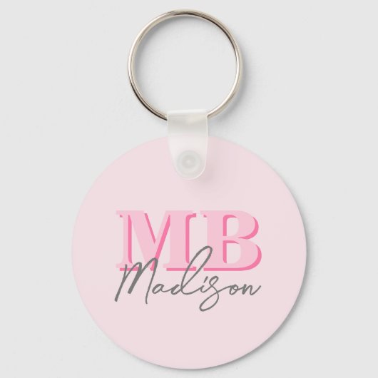 Minimalistisch Modern Roze Initiaal Monogram Sleutelhanger (Voorkant)