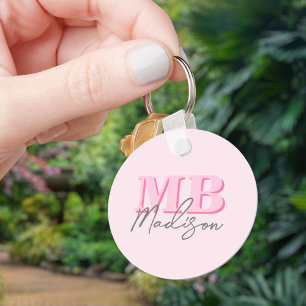 Minimalistisch Modern Roze Initiaal Monogram Sleutelhanger