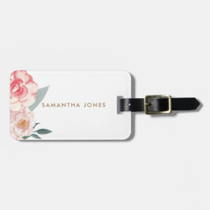 Minimalistisch Modern Roze Peonie Bloemen Waterver Bagagelabel