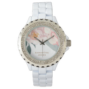 Minimalistisch Modern Roze Peonie Bloemen Waterver Horloge