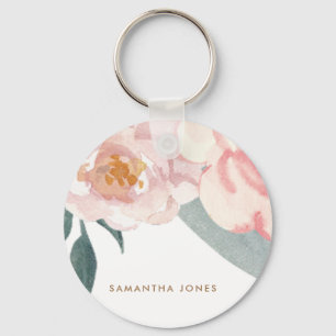 Minimalistisch Modern Roze Peonie Bloemen Waterver Sleutelhanger
