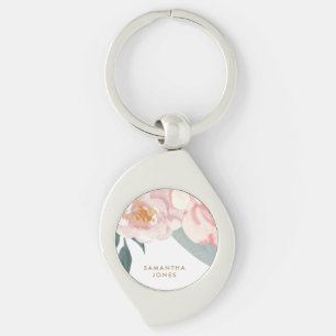 Minimalistisch Modern Roze Peonie Bloemen Waterver Sleutelhanger