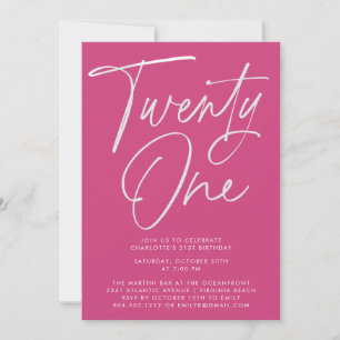 Minimalistisch Modern Roze Script 21e Verjaardag Kaart