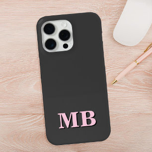 Minimalistisch Modern Roze Zwart Initiaal Monogram iPhone 13 Hoesje