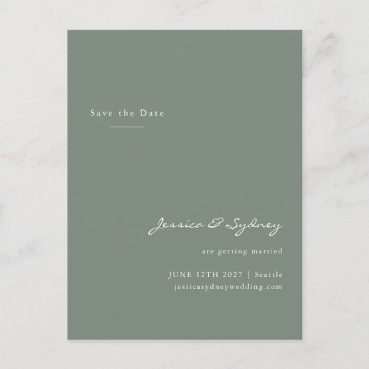 Minimalistisch modern Sage Green Script Save the D Briefkaart (Voorkant)