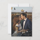 Minimalistisch modern script 2 Photo Wedding Bedankkaart (Voorkant)