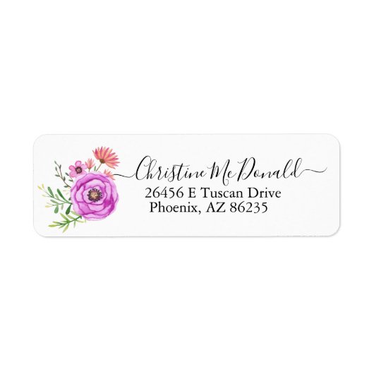 Minimalistisch Modern Script Bloemen gepersonalise Etiket (Voorkant)