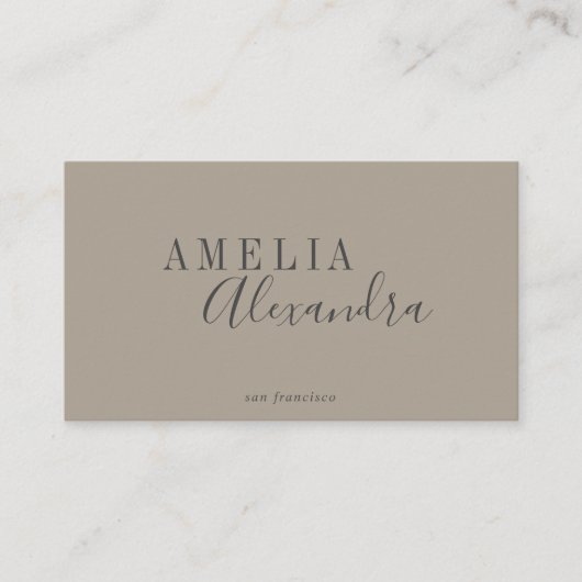 Minimalistisch modern script Boho Neutral Taupe Gr Visitekaartje (Voorkant)